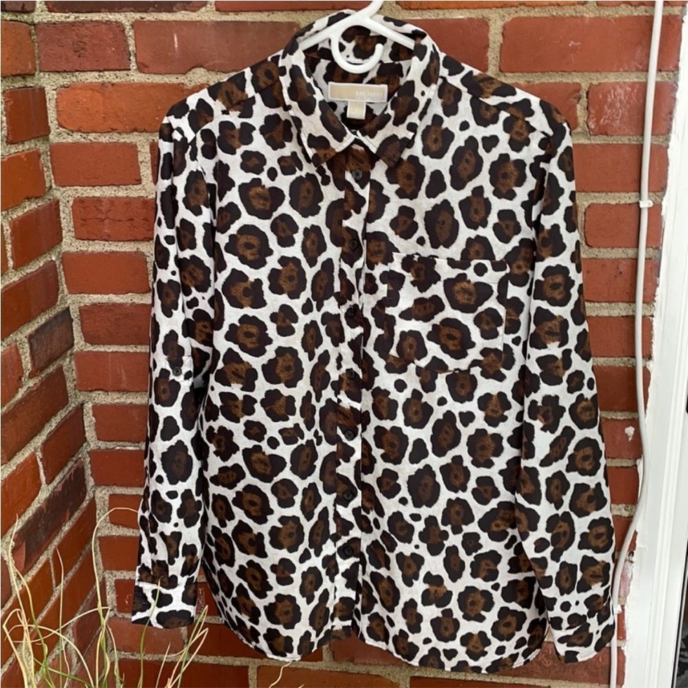 Michael Kors Leopard print blouse size large